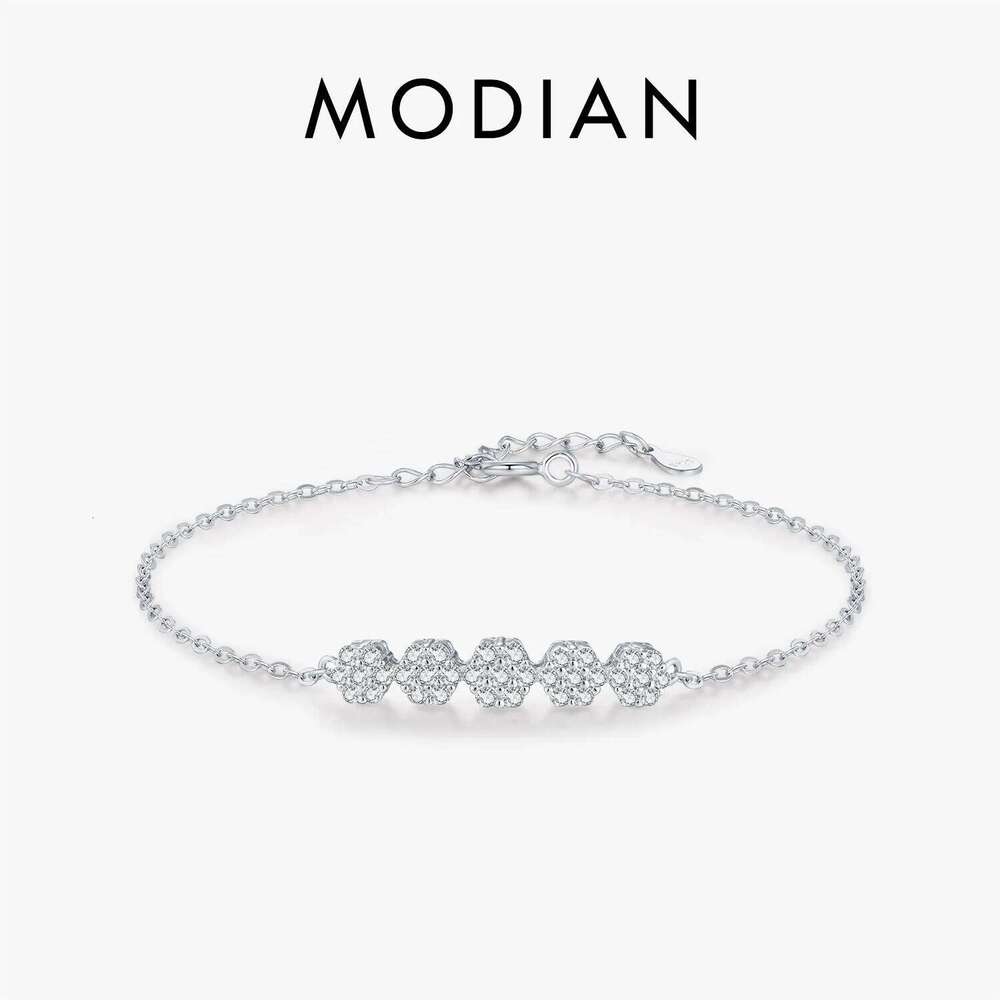 MODIAN 925 Sterling Silver Sweet Delicate Flower Clear CZ Link Chain Bracelet For Women Daily Party Fine Jewelry Z260225