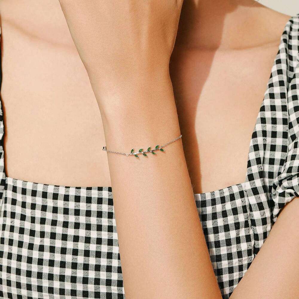 MODIAN 925 Sterling Silver Green Leaf Zirconia Adjustable Link Chain Bracelet For Women Fashion Wedding Jewelry Accessories Z260225