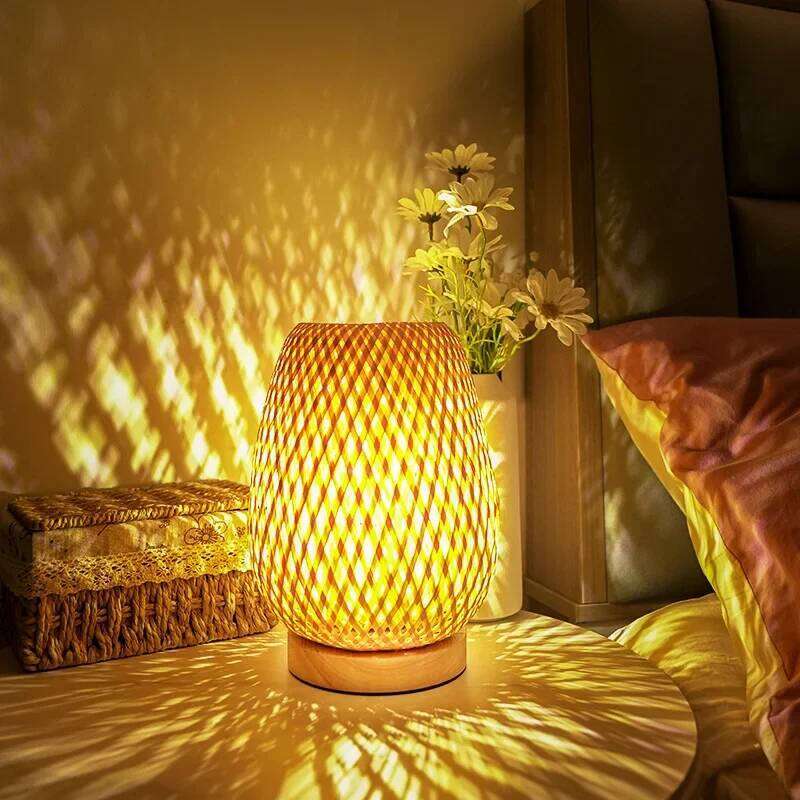 Wabi Sansan Bedside Bedroom Nordic Bamboo Weaving Night Homestay Vintage Small Table Lamp Style H260225