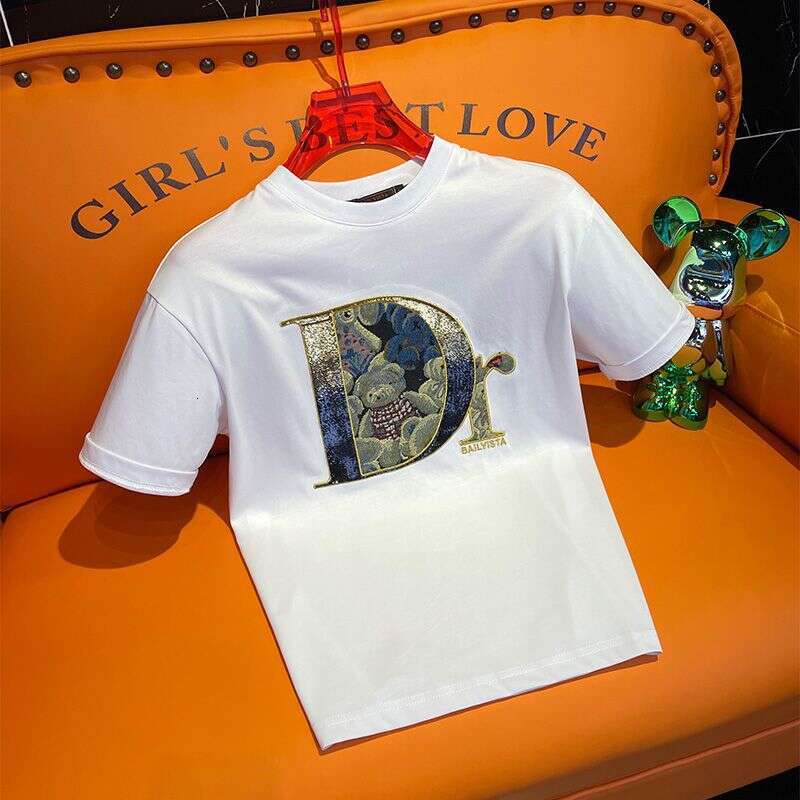 European High-End Embroidered Bear Short-Sleeve T-Shirt For Men, Trendy Thin Style, Summer New Men's Half-Sleeve Shirt