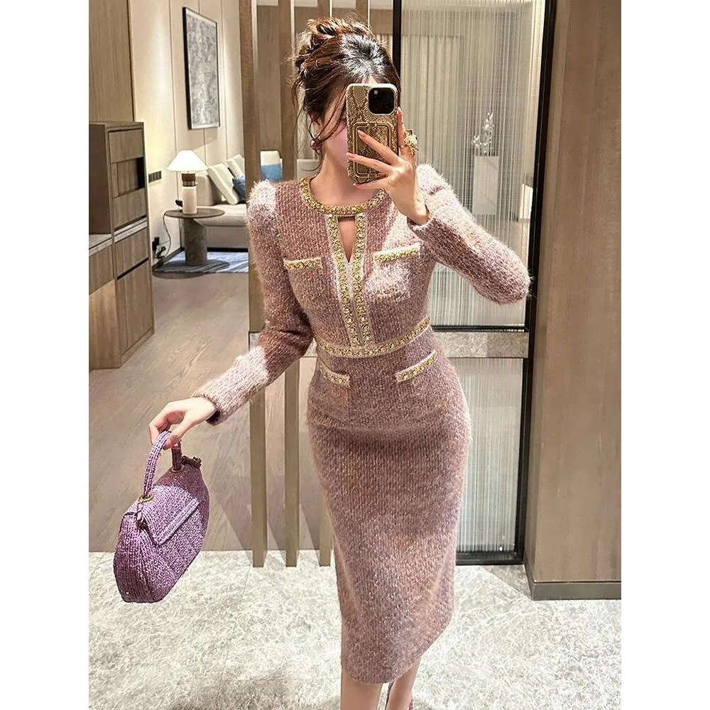 Women's retro floral hollow sexy round neck slim fit pencil elegant and fashionable banquet vest dress two-piece set