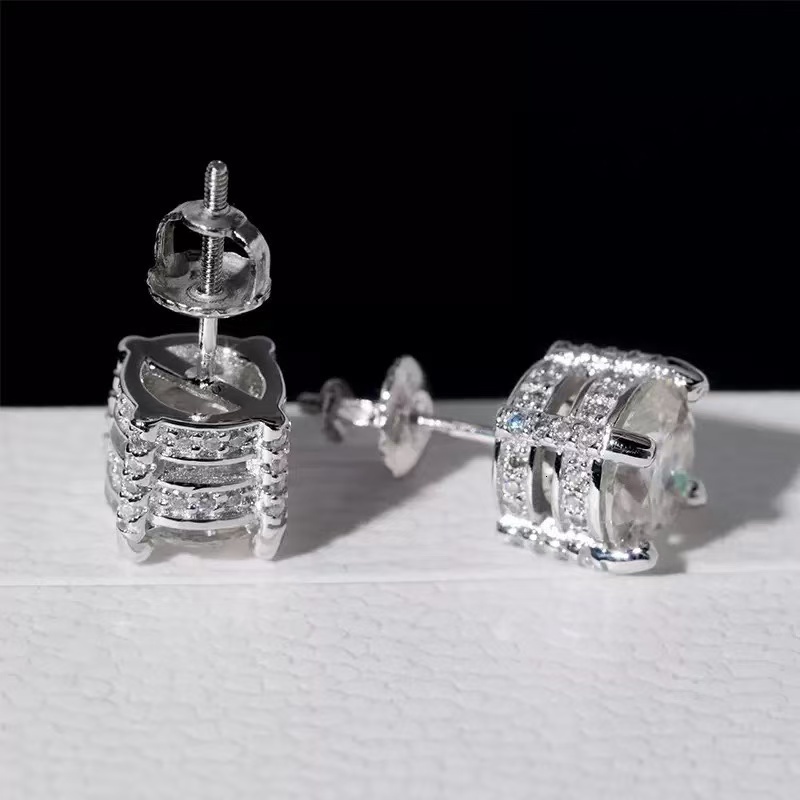 Fine Jewelry White Gold Plated Diamond Earrings Iced Out Silver 925 VVS Moissanite Women Men Hip Hop Fashion Earrings