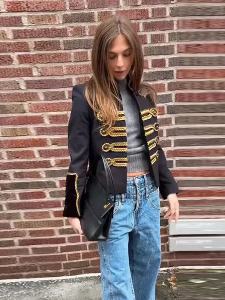 High Street Womens Jacket O-neck Full Sleeve Single Breasted Female Napoleon Jackets 2026 Spring Fashion Chic Lady Outwear 260202