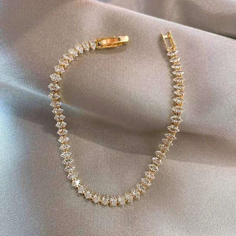 Luxury Roman Crystal Geometric Chain Bracelets for Women Trendy Goth Full Rhinestone Marquise Charm Tennis Bracelet Wed Jewelry Z260225