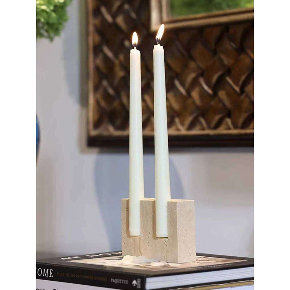 2 Holes Marble Candlestick Wedding Dinning Party Vintage Travertine Stone Taper Candle Holder for Table Centerpiece W260226