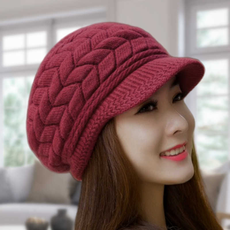 Womens Winter Warm Knit Hat for Cold Weather Running Camping Walking Fashionable Ski Hat with Sun Visor S260225