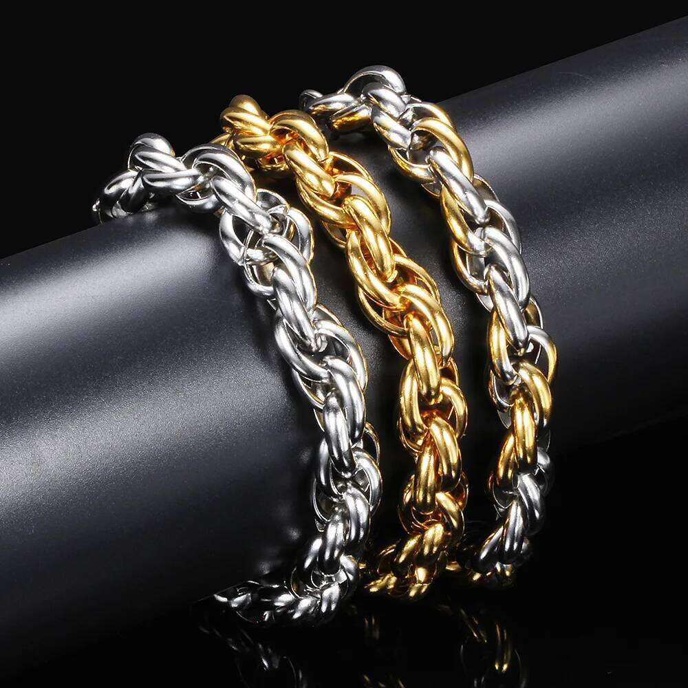 Punk ins motorcycle fashionistas, stylish and powerful stainless bracelet, 18K interlaced gold titanium steel bracelet Z260225