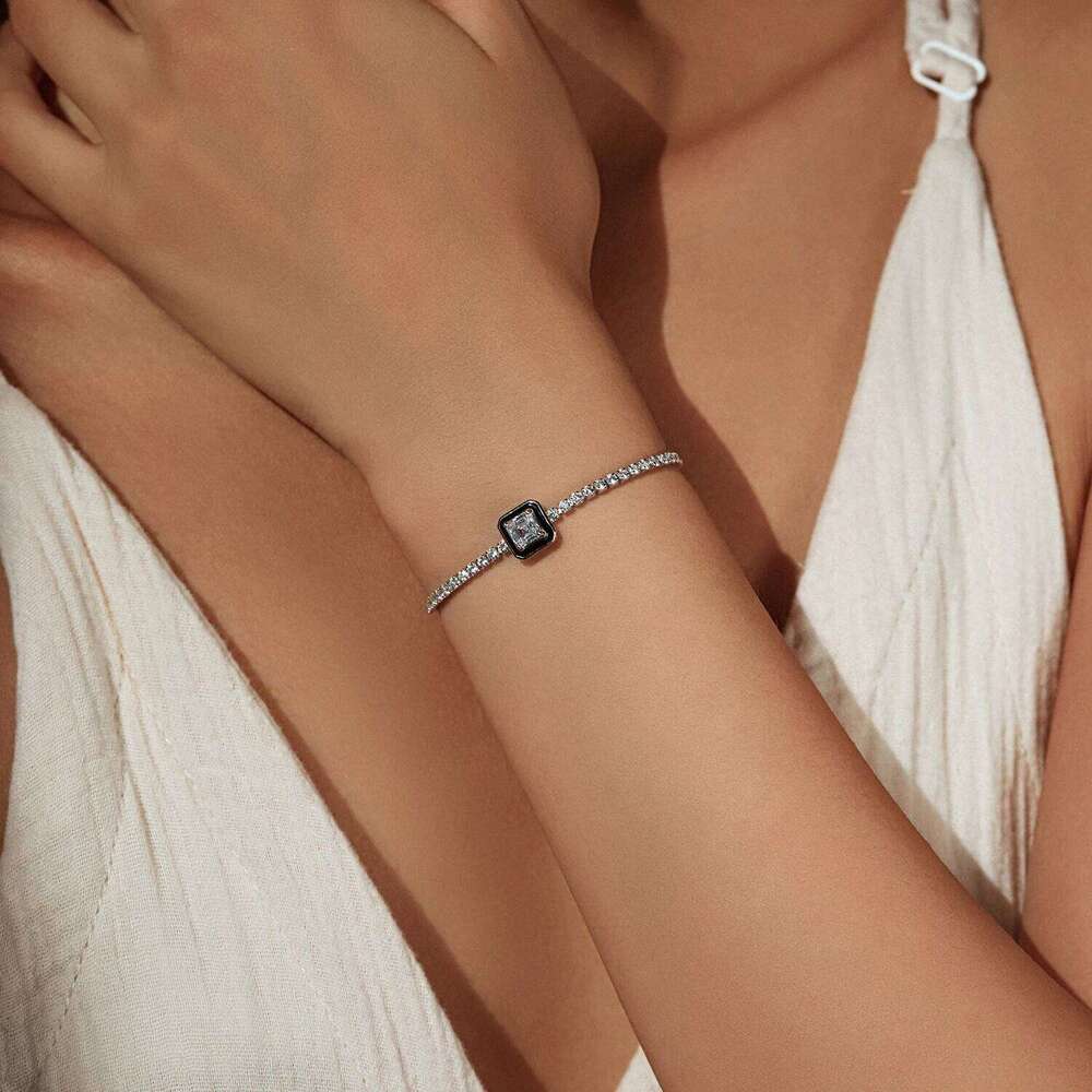 MODIAN Black Enamel 925 Sterling Silver Simple Square Zirconia Bracelet Fashion Tennis Bracelets For Women Fine Jewelry Z260225