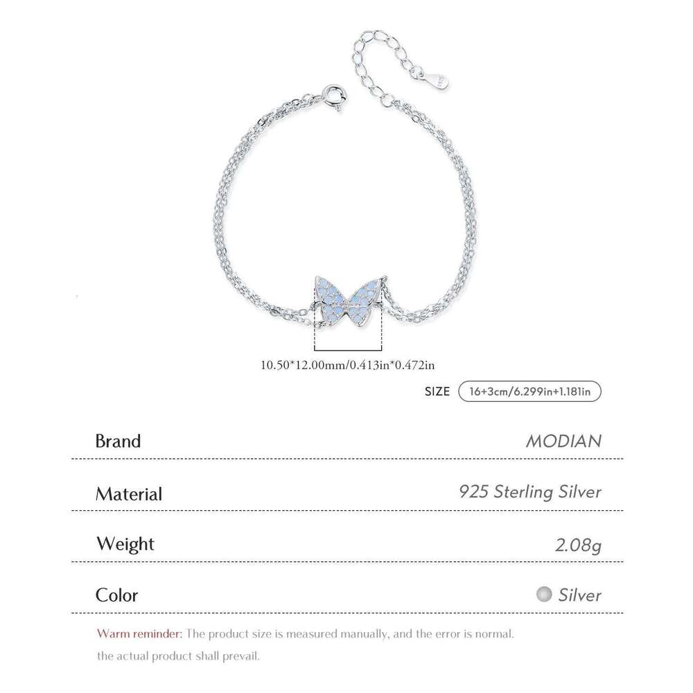 MODIAN Sweet Blue Opal Butterfly Bracelet 925 Sterling Silver Fashion Double Layer Link Chain Bracelets For Women Fine Jewelry Z260225