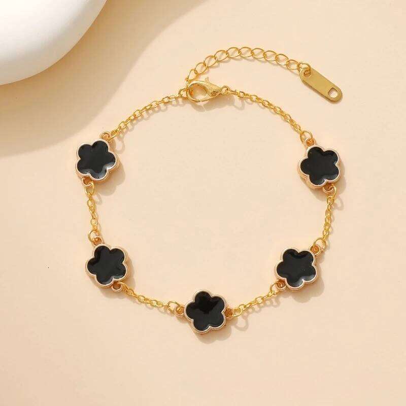 Lucky Clover Women's Hand Double Sided Flowers Jewellery Gifts Stainless Steel Bracelet Gold Plated Bracelets Man Z260225