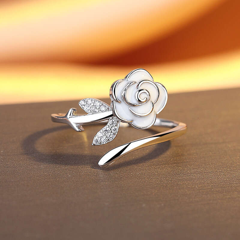 Sweet Camellia Open Ring High-end Feel Rose Flower Plain Band For Index Finger
