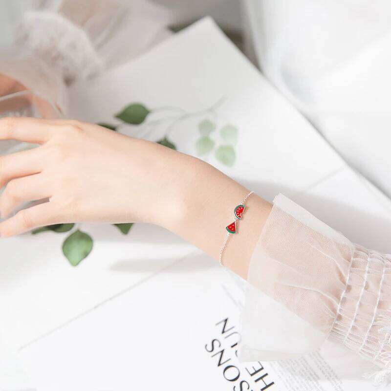Modian New 925 Sterling Silver Enamel Lovely Fruit Watermelon Asymmetry Bracelet for Women Link Chain Fine Jewelry Accessories Z260225