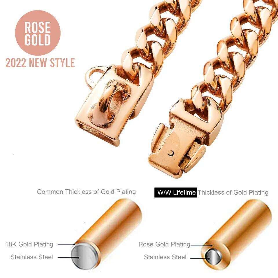 Heavy Duty 19MM Wide Light Strong Metal Cuban Link Collar,Gold Dog Chain Collar for Small Medium Dogs