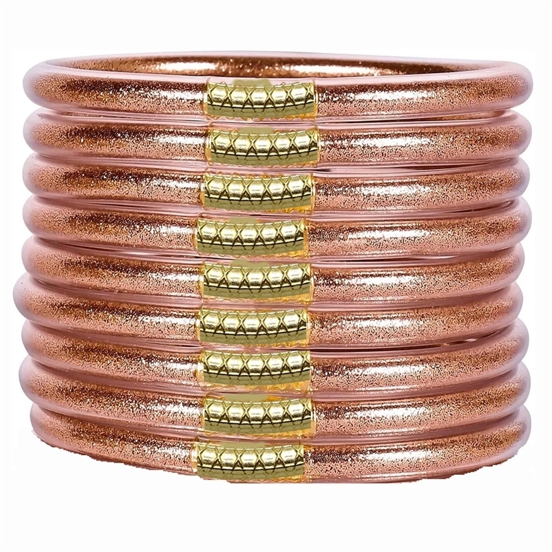 9pcs/set Shiny Jonc Buddhist Bracelets Filled Jelly Silicone Bracelets Setpulseras pan de oro Bracelet for Women 260129