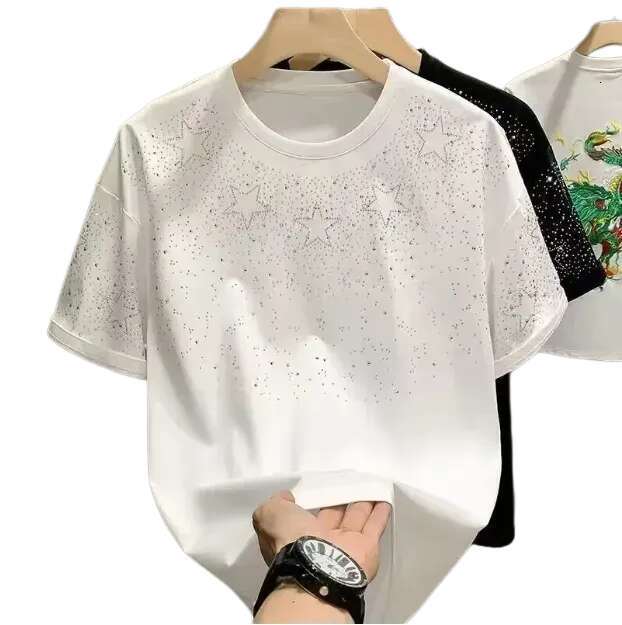White Tee Men's T-shirt Starry Sky Rhinestone Short-sleeve Sparkling Star Rhinestone Embellishments All Over Daily Commute Two color option