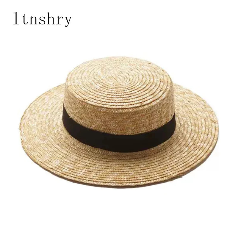 pop Summer Womens Boater Beach Hat Female Casual Panama Hat Lady Classic Flat Bowknot Straw Sun Hat Women Fedora 260124