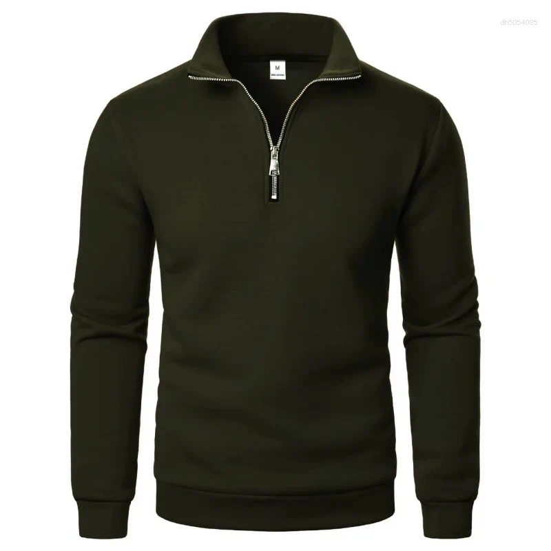 Men's Polos Spring Autumn Casual Soft Fleece Half Zipper Stand Collar Sweatshirt Trend Simple Slim Men Pullover Long Sleeve Tops