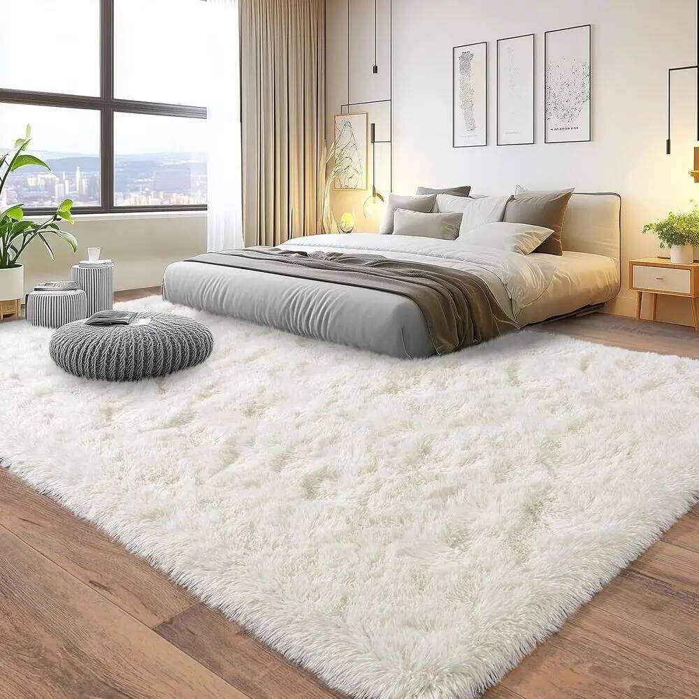 Large Cream White Fuzzy Shag Rug, Plush Soft Carpet for Living Room, Bedroom, Kids & Nursery, Modern Decor, Non-Slip W260226