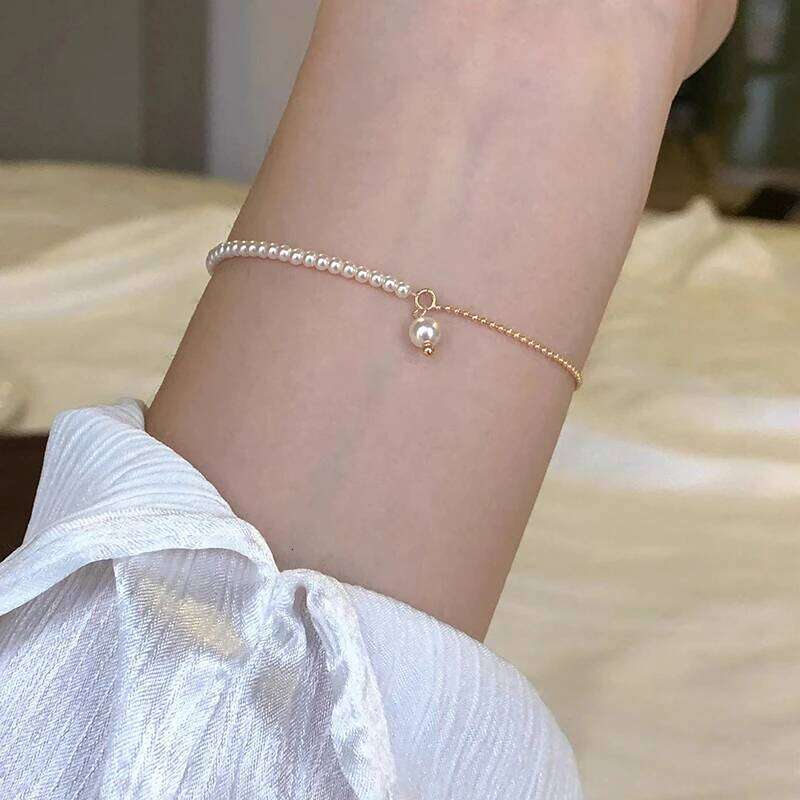 New 925 Sterling Silver Pearl Personalized Simple Charm Bracelet Birthday Gift for Women's Fine Jewelry Z260225