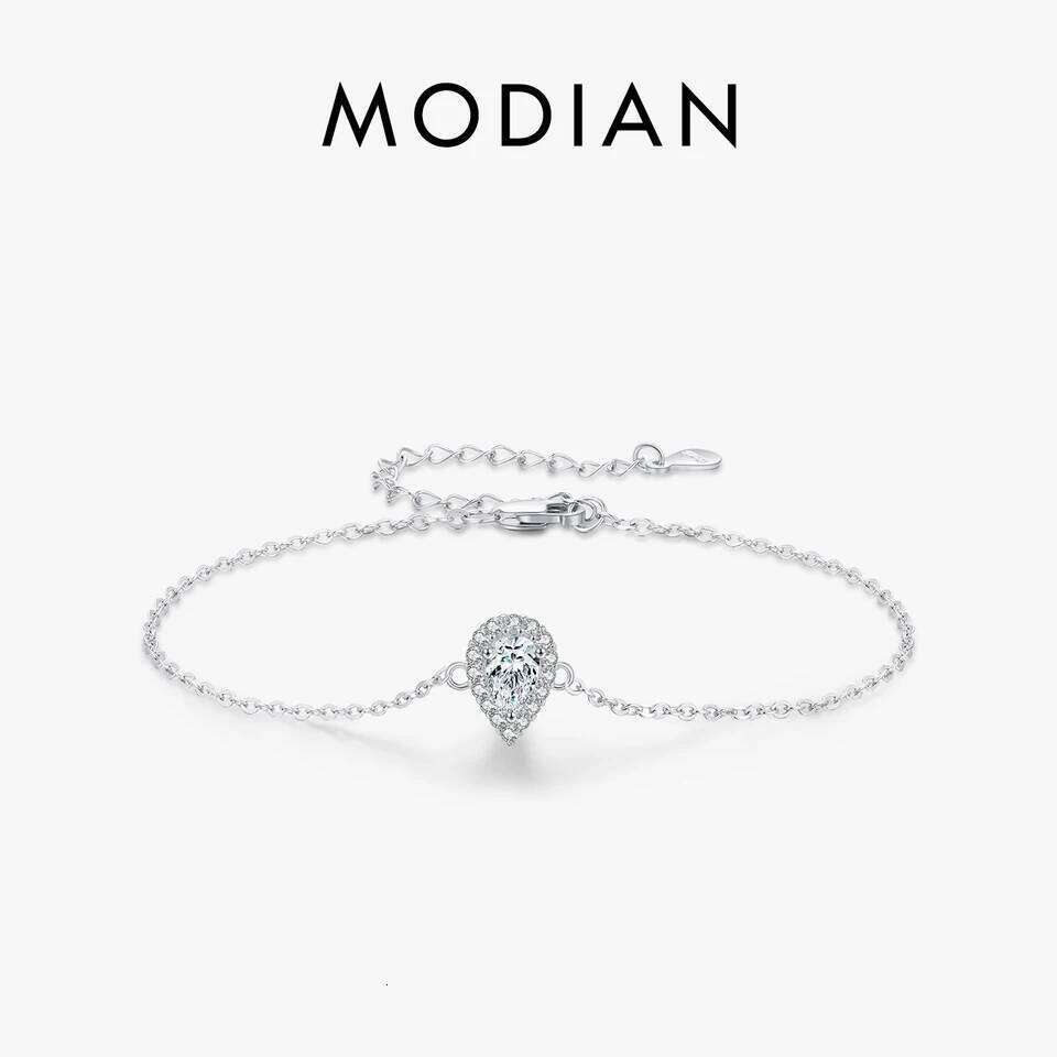 MODIAN 925 Sterling Silver Water Drop Clear CZ Pear Cut Link Chain Platinum Plated Bracelet For Women Wedding Jewelry Z260225