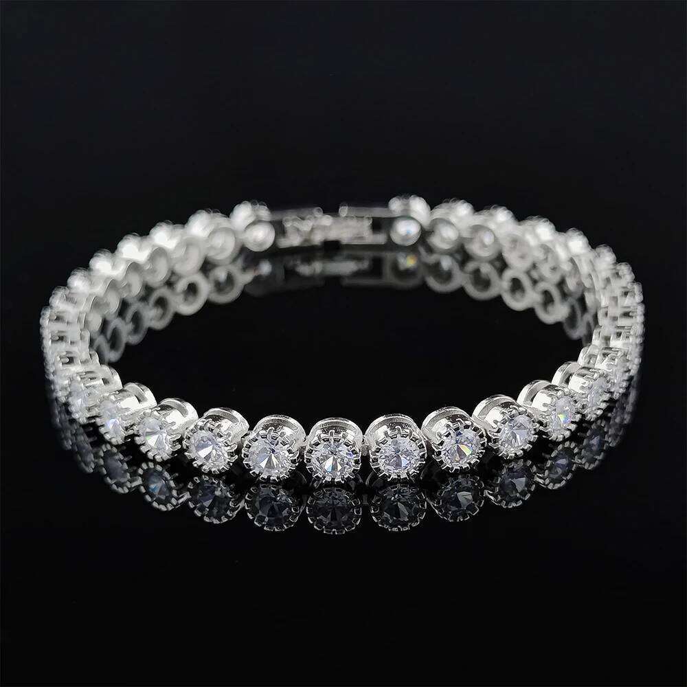 Luxury 4mm Round CZ silver color on hand Tennis Bracelet & Bangles For Women Jewelry Wedding Valentine's Day Gift S4785 Z260225