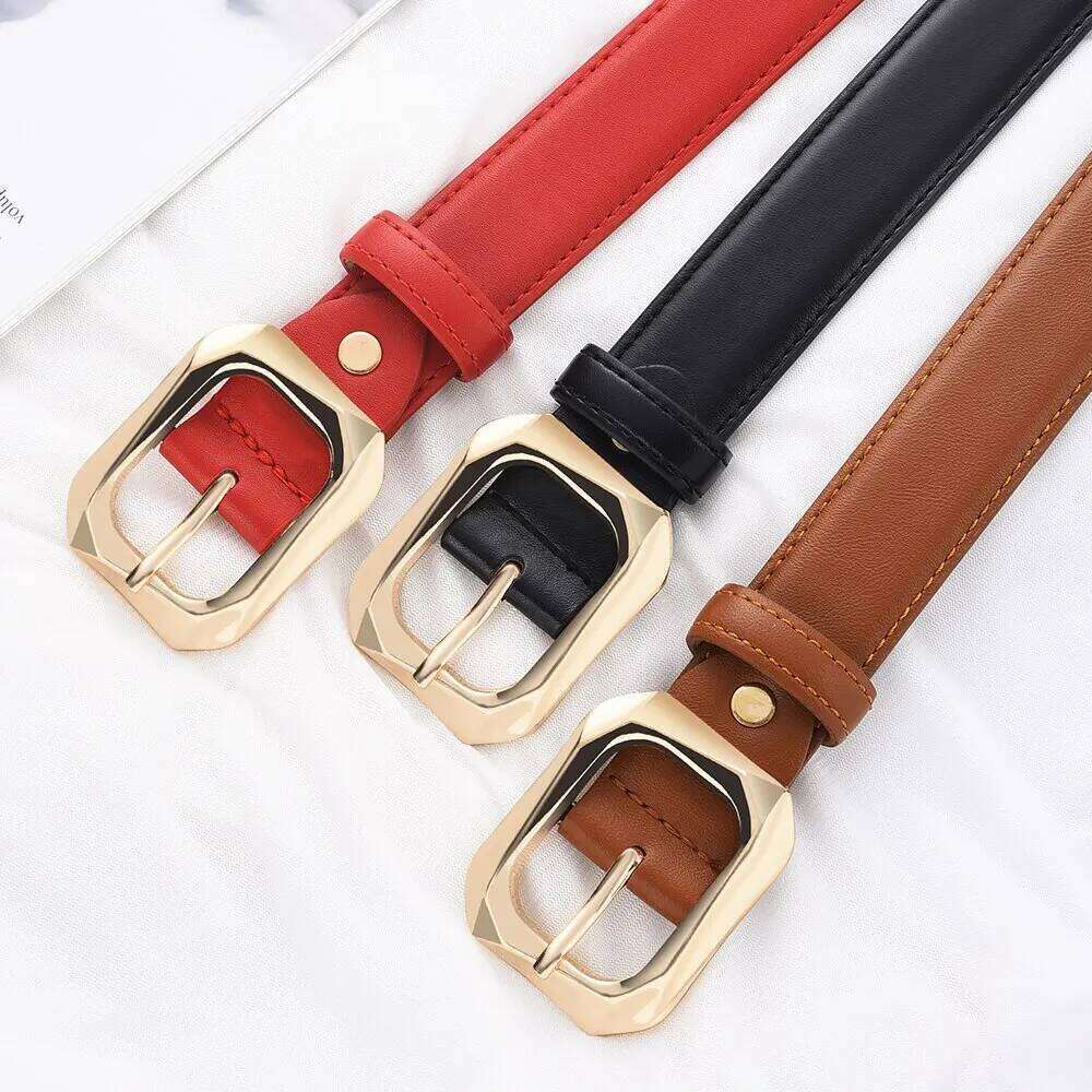 1pc New Women's Fashion Gold Alloy Buckle High Grade Soft PU Leather Trend Paired with Coat Jeans Lady Belt Y260225