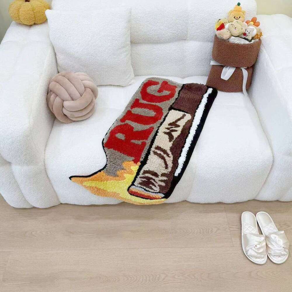 Novelty Burning Matchstick Rug Funny "RUG" Letter Tufted Carpet Non-Slip Doormat for Bedroom Living Room Home Decor Creative W260226