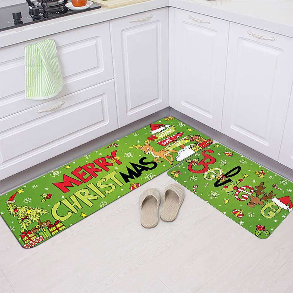 VIKAMA 2pc Christmas Reindeer Snowflake Pattern Rug, Warm Non-Slip, Dirt-Proof Carpet, Home Decor, For Kitchen & Laundry Room W260226