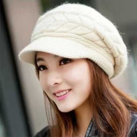 Winter Anti-Rabbit Fur Hat for Women Autumn and Winter Fashionable Warm Fleece-Lined Thickened Mom Hat with Ear Protection Knitted Duckbill Beret S260