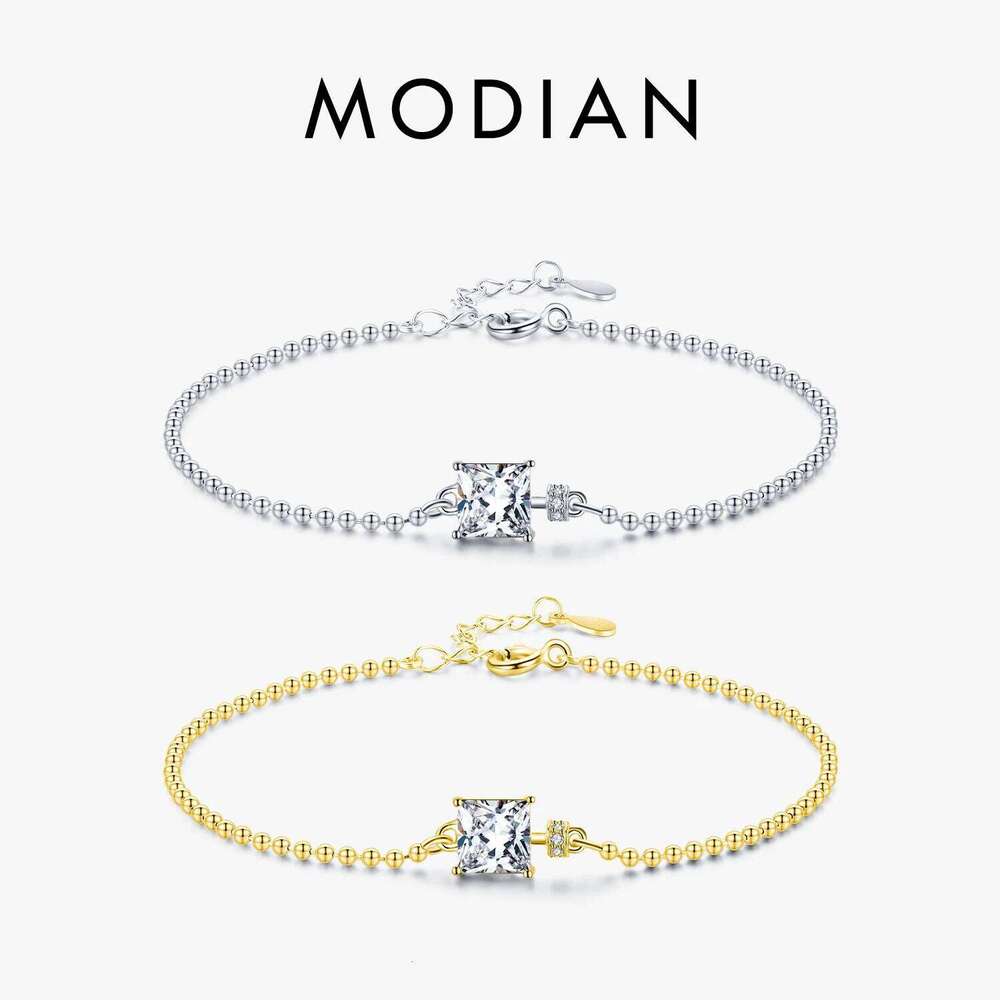 Modian Classic Square Clear CZ Bracelets Solid 925 Sterling Silver Charm Beads Chain Bracelet For Women Wedding Fine Jewelry Z260225