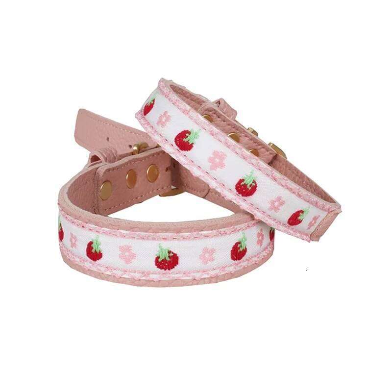 Soft Leather Pet Exquisite Embroidery Dog Collar and Leash Set Yorkshire Terrier Schnauzer Poodle Puppy Collars