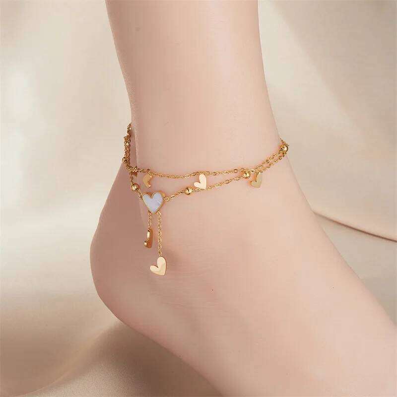 ZAKOL Stainless Steel Heart Love Anklets For Women Girl Fashion Double Layer Chains Ankle Accessories Jewelry Gift Z260225