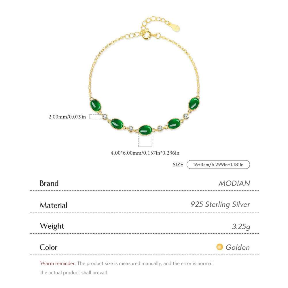 MODIAN 925 Sterling Silver Exquisite Elegant Oval Green CZ Charm Bracelet For Women Golden Color Daily Party Fine Jewelry Z260225