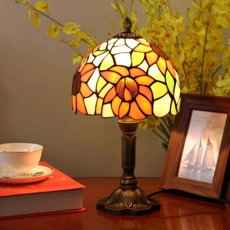 Vintage Tiffany Table Stained Glass Desk Light Bedside Nightstand Lamp Bedroom Living Room Office Reading Decor Lighting H260225
