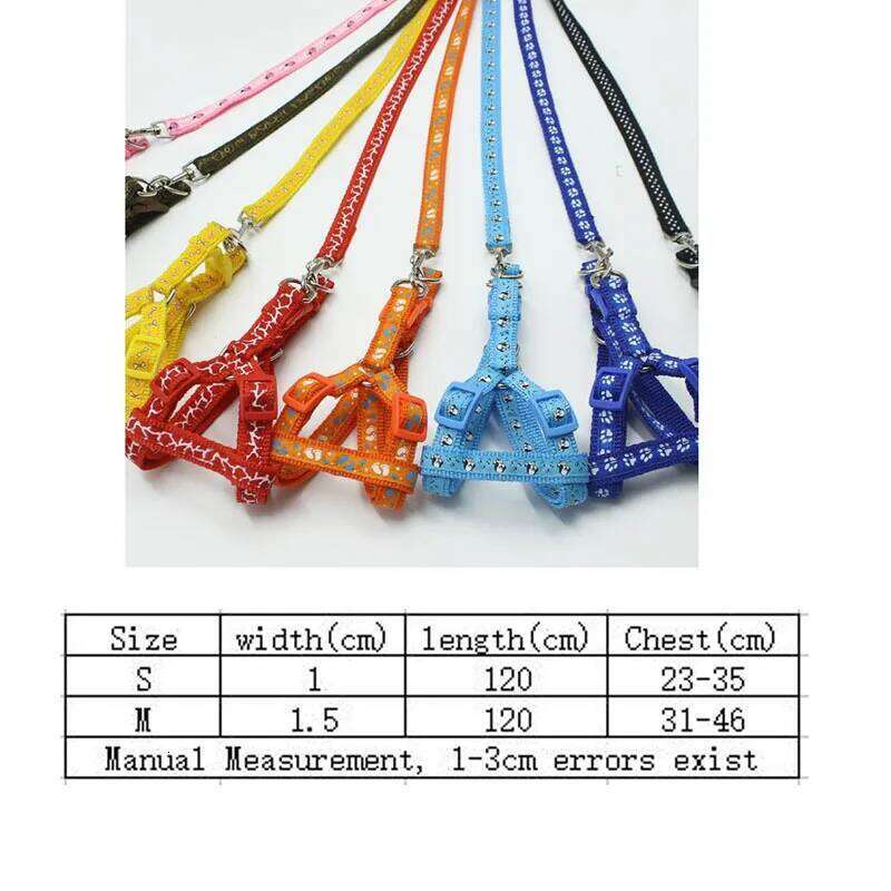 Print Nylon Harness Vest and Set Blue Pink Harnesses Chest Strap Collars For Small Dogs Puppy Outdoor Walking Leash Leads