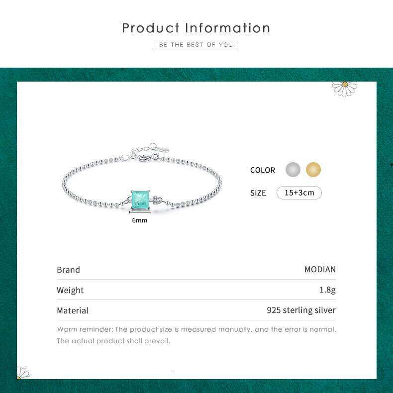 Modian 2021 New Real 925 Sterling Silver Luxury Square Tourmaline Beads Chain Bracelet For Women Paraiba Fine Statement Jewelry Z260225