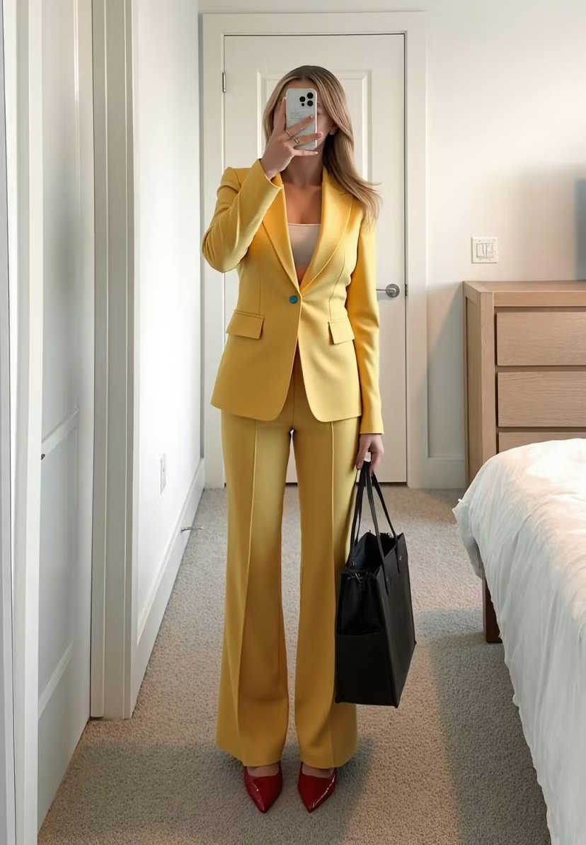 Modern Women's Suit 2 Piece Jacket Pant Peak Lapel One Button Lady Business Occasion Commuter Office Meeting Customized