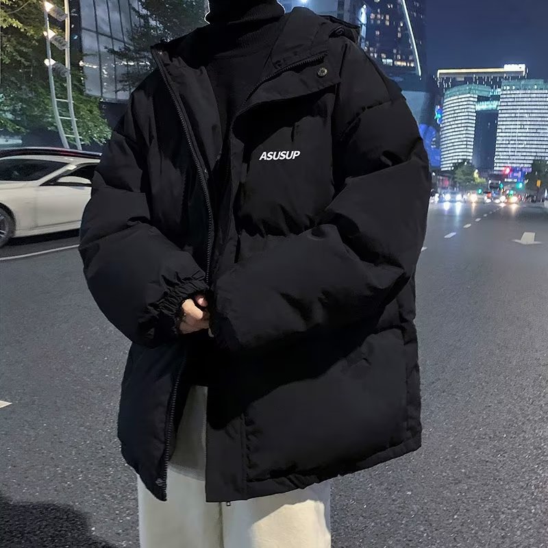Men's Hong Kong Style Short Parkas, Autumn Winter Windproof Warm Thickened Hooded Puffer Coats, Trendy Casual Bread Jackets