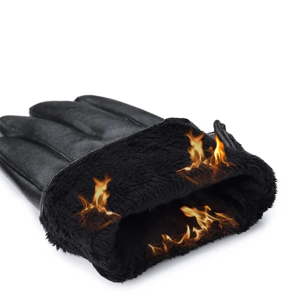 1 Pair High Quality Full Finger Black Riding Gloves Mens PU Leather Winter Warm Touch Screen Motorcycle Outdoor 260130 - view 6