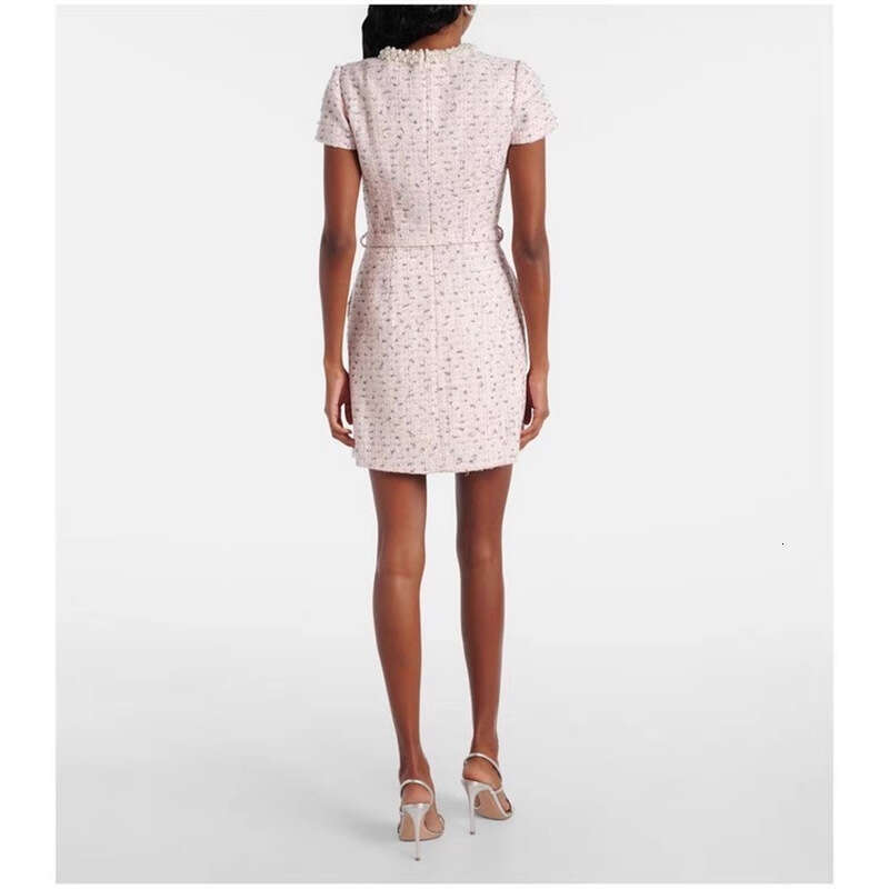 Designer Fashion Elegant Social Style Lightweight Luxury Beaded Button Short Sleeve Slim Black Dress for Autumn 2026