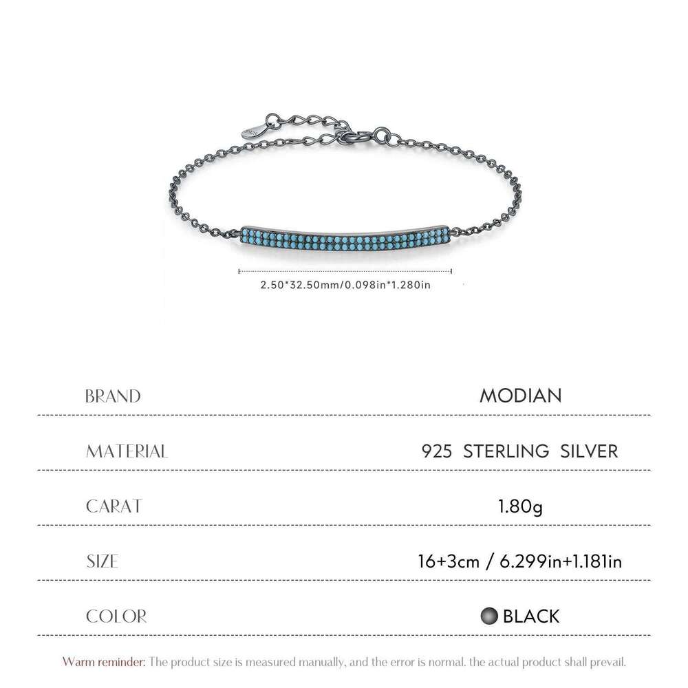 MODIAN 925 Sterling Silver Retro Synthetic Turquoise Bracelet Punk Black Simple Link Chain Bracelets For Women Fine Jewelry Z260225