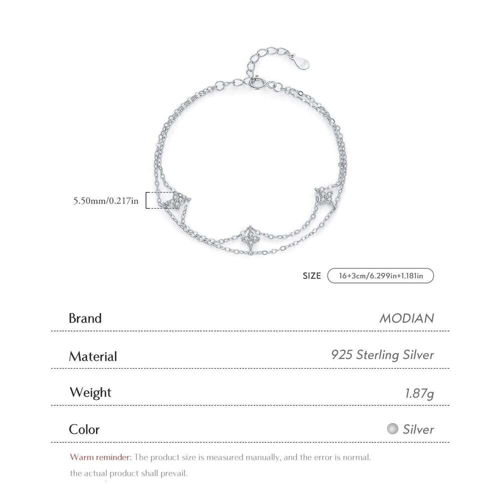 MNODIAN 925 Sterling Silver Double-layer Four Leaf Clover Bracelet Trendy Chain Link Bracelets For Women Luxury Jewelry Gift Z260225