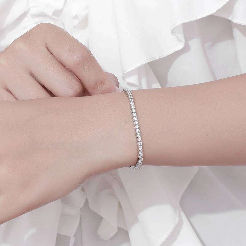 KNOBSPIN 2mm Moissanite Tennis 925 Sterling Silver Plated White Gold Bracelet for Women Man Sparkling Party Jewelry Z260225