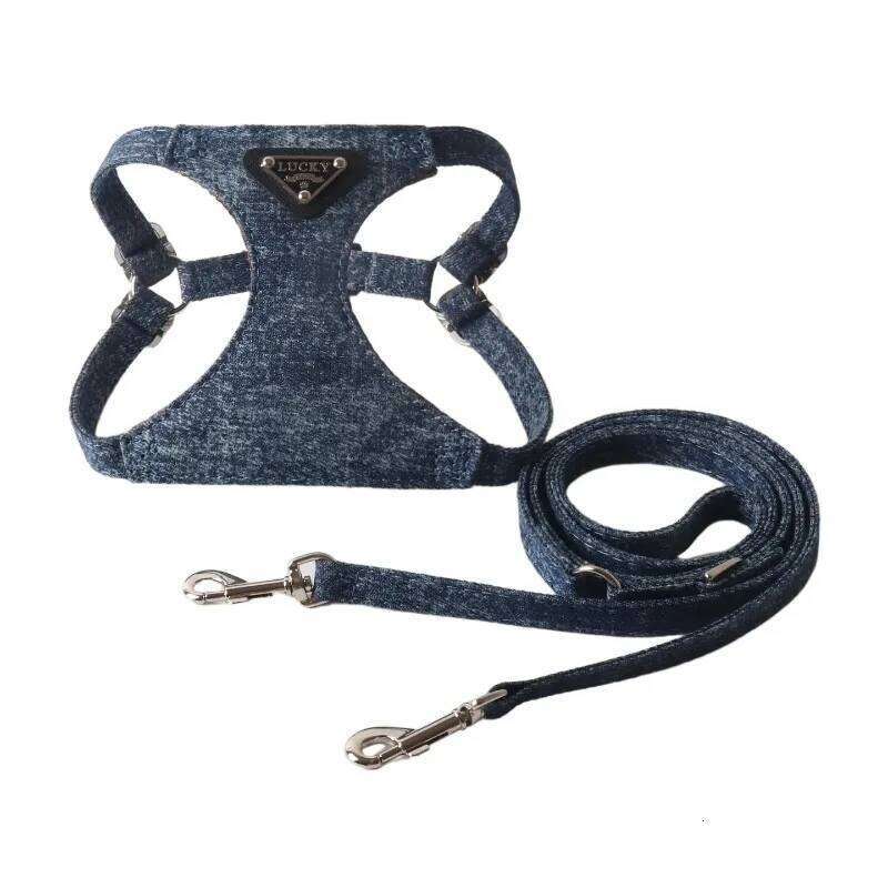 New Denim Dog Leash Set for Small and Medium Dogs Adjustable Harness Vest Pet Supplies Puppy Accessories