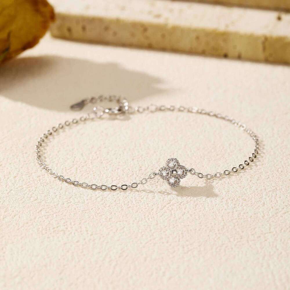 MODIAN 925 Sterling Silver Exquisite Lucky Four Leaf Clover CZ Link Chain Stackable Sweet Bracelet For Women Daily Fine Jewelry Z260225