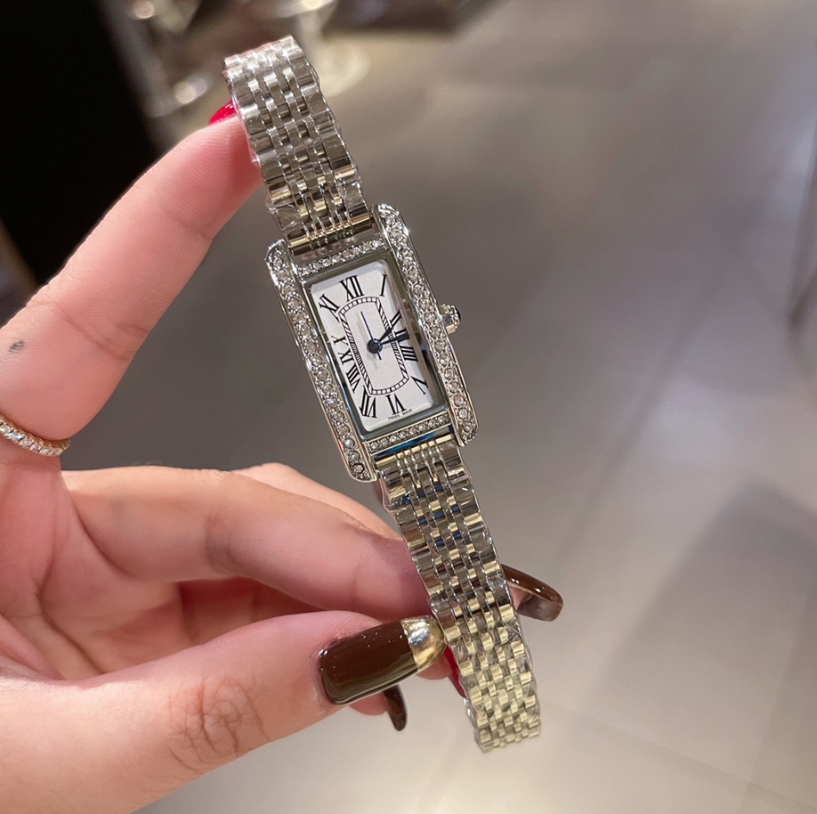 Luxury Gold Ladies TANKitty Brand Watch Fashion Square With Diamonds Simple Women Quartz Watches Stainless Steel Strap Dress Clock #999