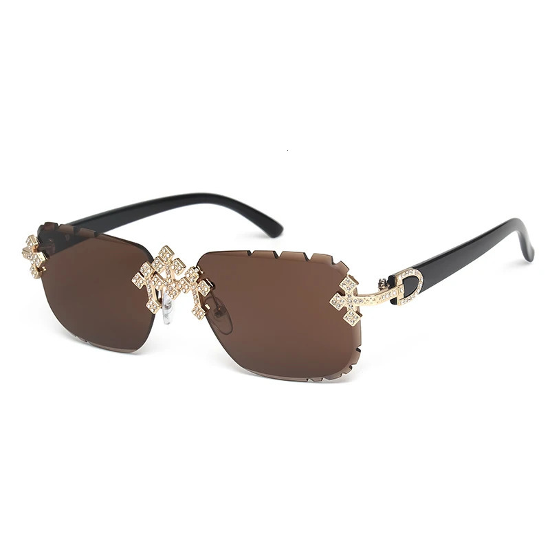 2025 Fashion Square Rimless Sunglasses For Women Cross Diamond Metal Frame Eyewear Cut Lens UV400 Shades Sun Glasses 260129