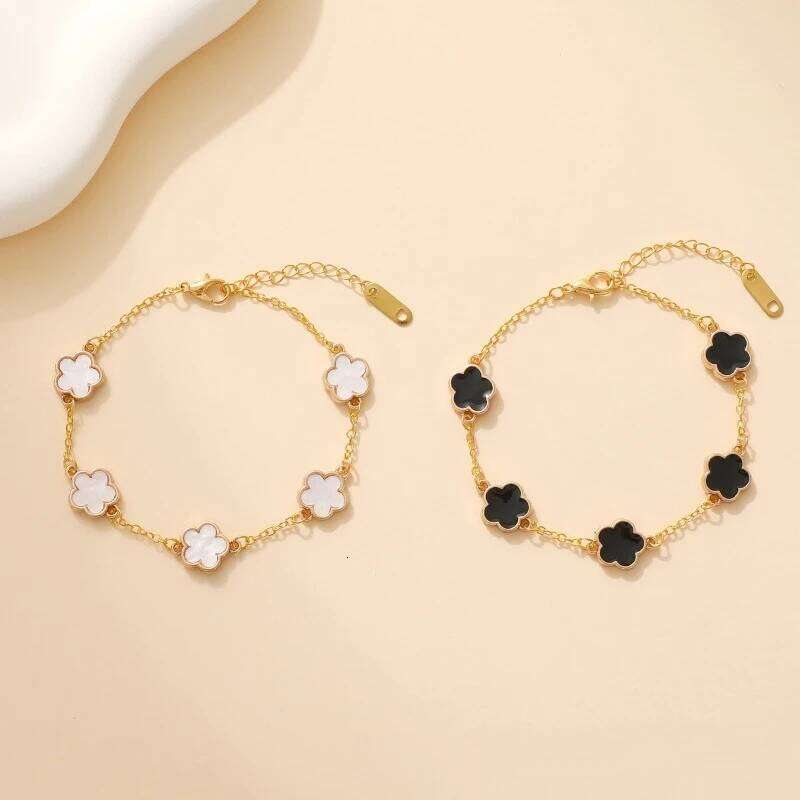 Lucky Clover Women's Hand Double Sided Flowers Jewellery Gifts Stainless Steel Bracelet Gold Plated Bracelets Man Z260225