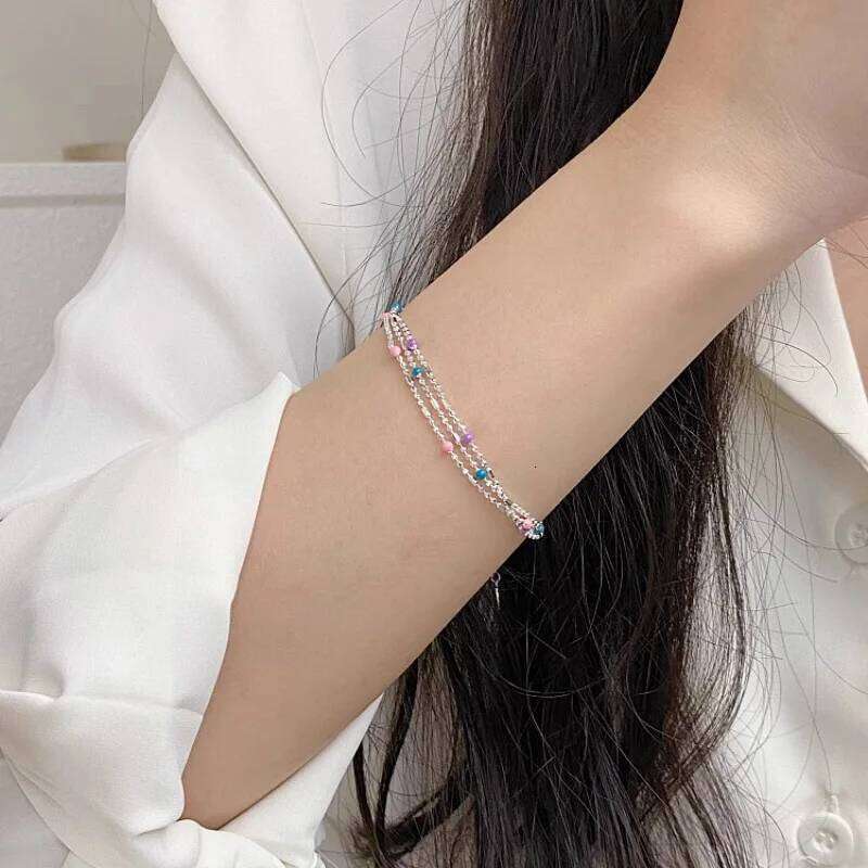 VENTFILLE 925 Sterling Silver Multicolour Bead Bracelet For Women Three Layers Geometry Drip Glaze Versatile Jewelry Dropship Z260225