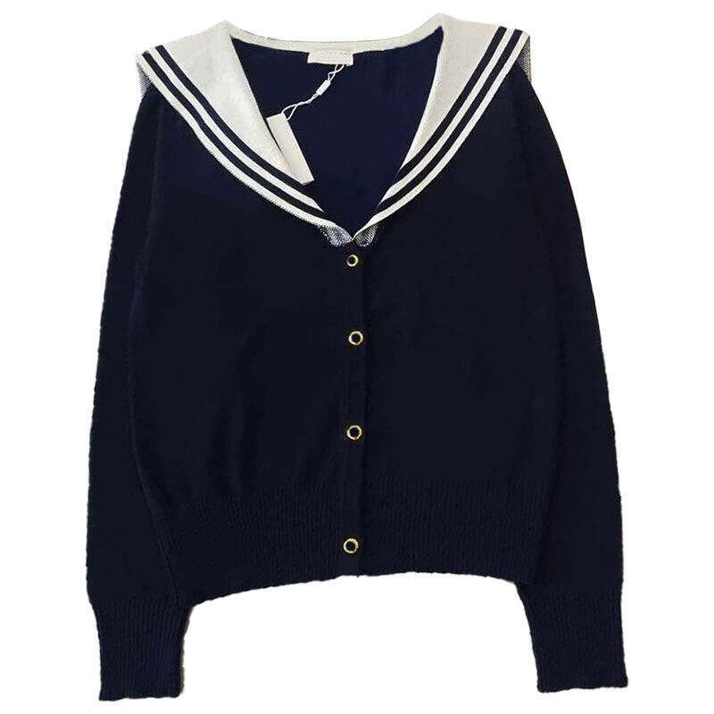 High quality 2026 early autumn new designer celebrity style navy style shawl V-neck knitted long sleeved cardigan for women